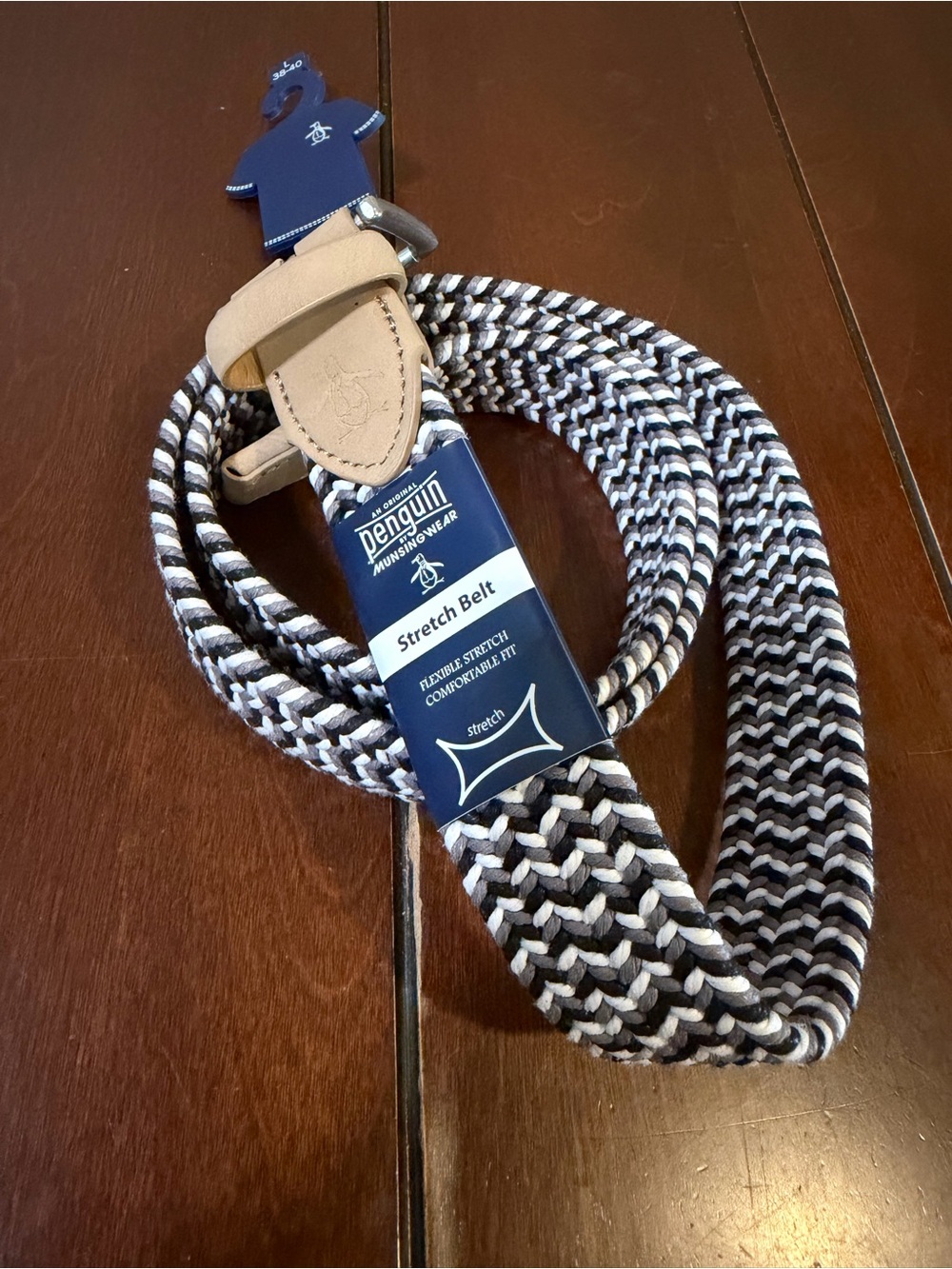 Original Penguin Men’s Braided Stretch Black Gray White Tan Woven Size L 38-40